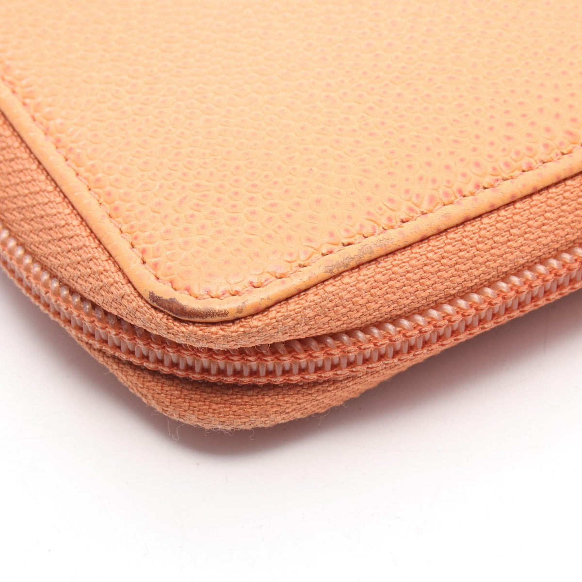 CHANEL Orange Caviar Skin Round Wallet