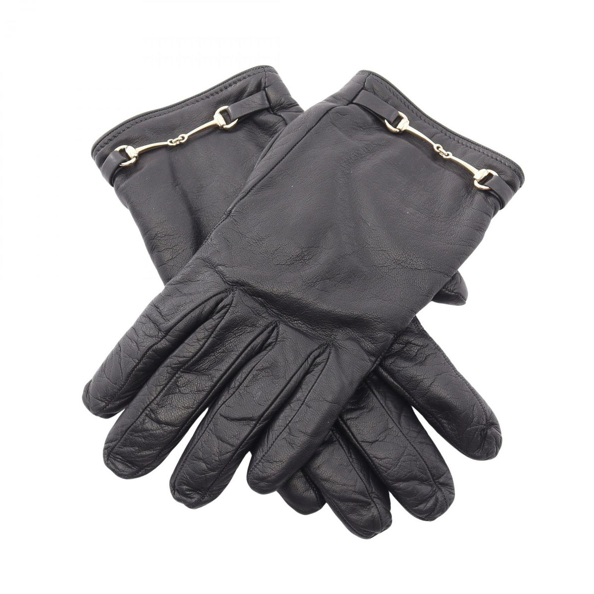 GUCCI Horsebit Leather Gloves Black Size 7