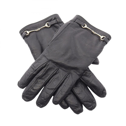 GUCCI Horsebit Leather Gloves Black Size 7