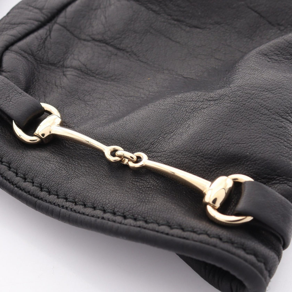GUCCI Horsebit Leather Gloves Black Size 7