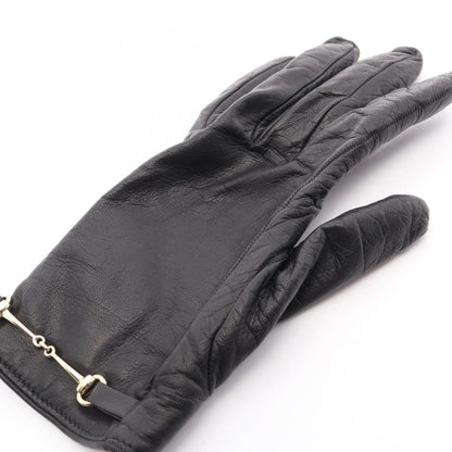GUCCI Horsebit Leather Gloves Black Size 7