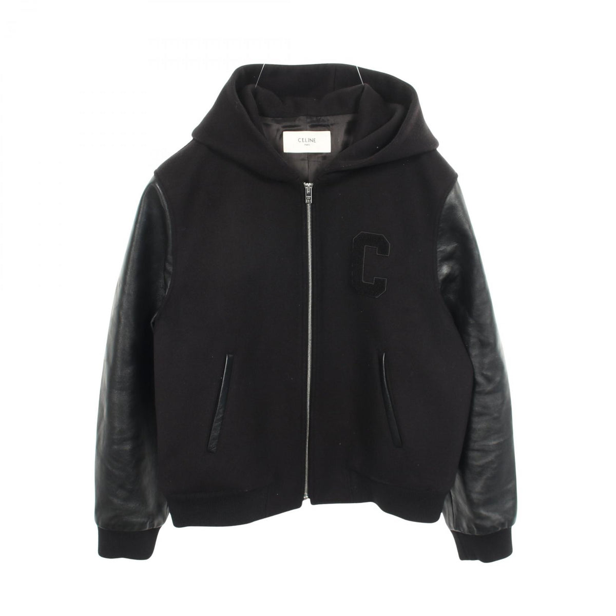 CELINE Hooded Wool Leather Varsity Jacket Size 52