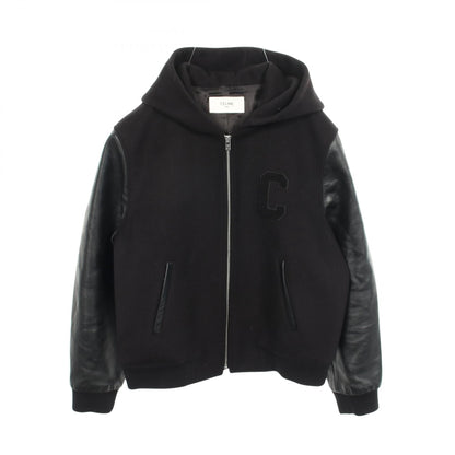 CELINE Hooded Wool Leather Varsity Jacket Size 52