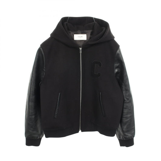 CELINE Hooded Wool Leather Varsity Jacket Size 52