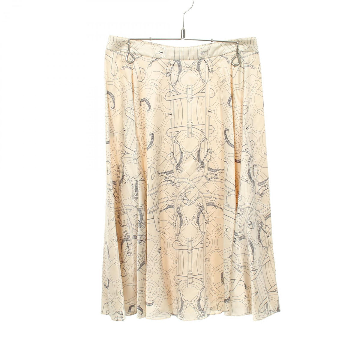 HERMES Eperon d'Or Silk Midi Skirt Beige Size 36