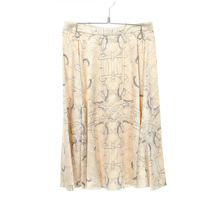 HERMES Eperon d'Or Silk Midi Skirt Beige Size 36