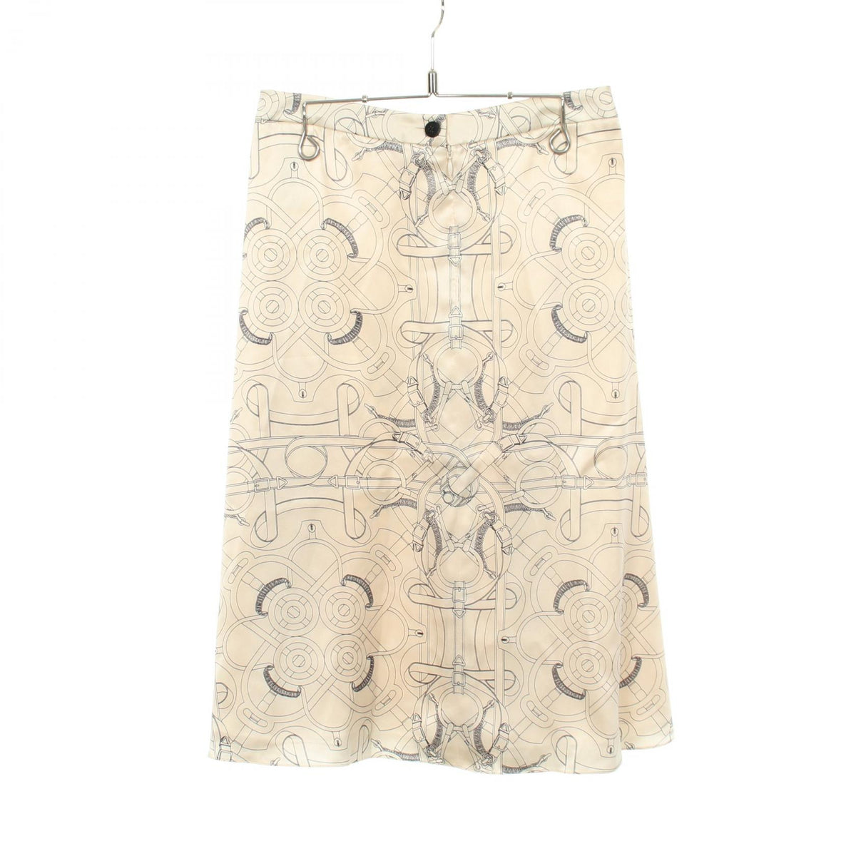 HERMES Eperon d'Or Silk Midi Skirt Beige Size 36
