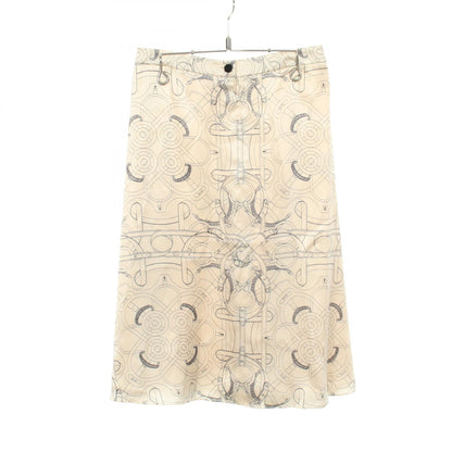 HERMES Eperon d'Or Silk Midi Skirt Beige Size 36