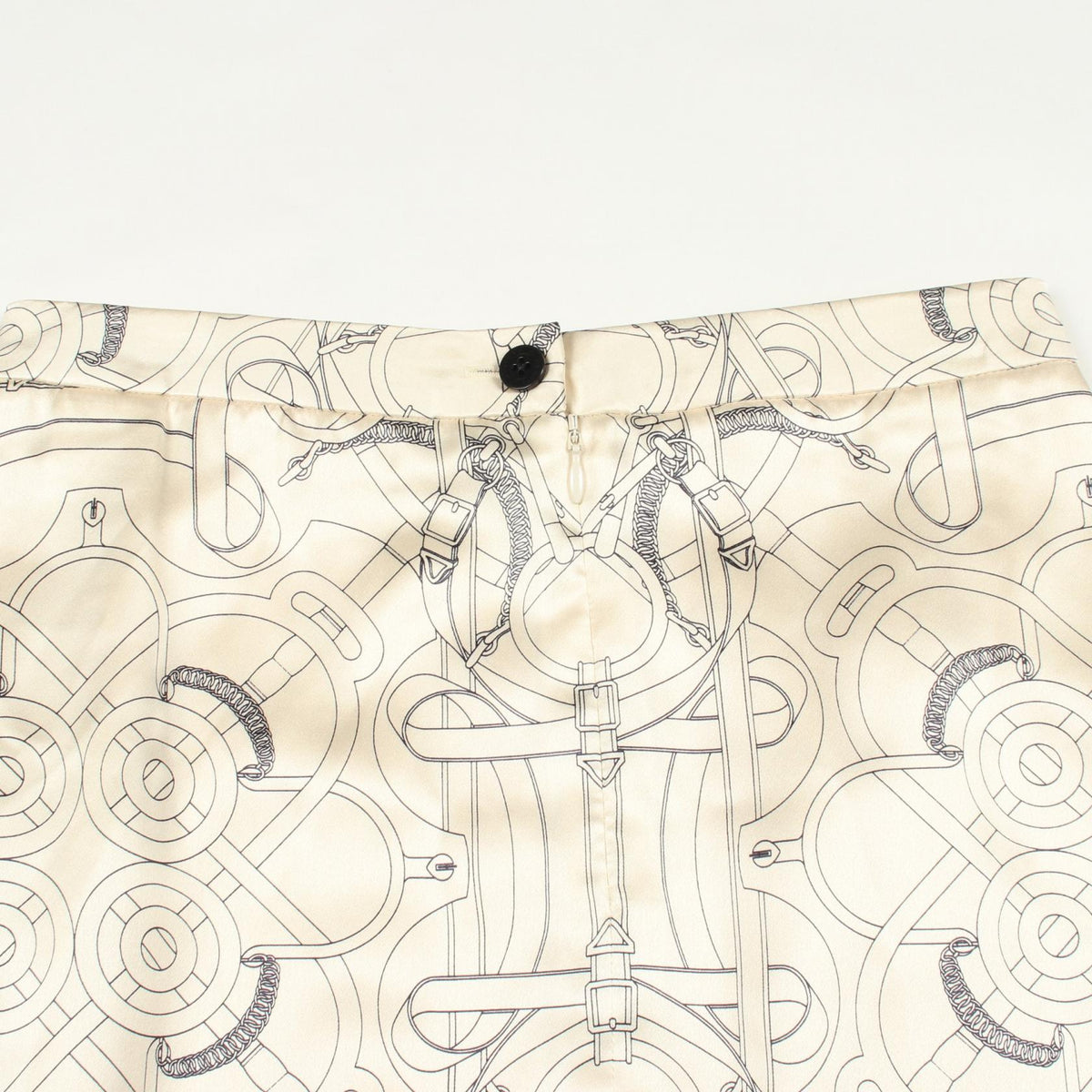 HERMES Eperon d'Or Silk Midi Skirt Beige Size 36