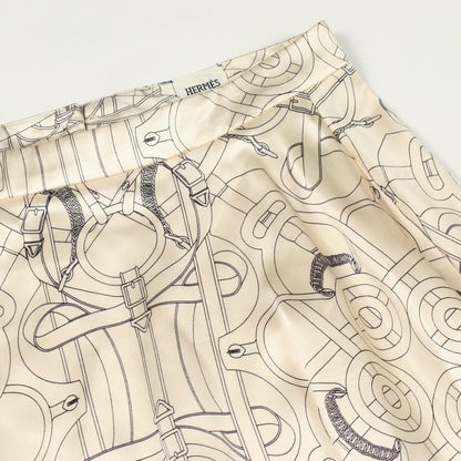 HERMES Eperon d'Or Silk Midi Skirt Beige Size 36