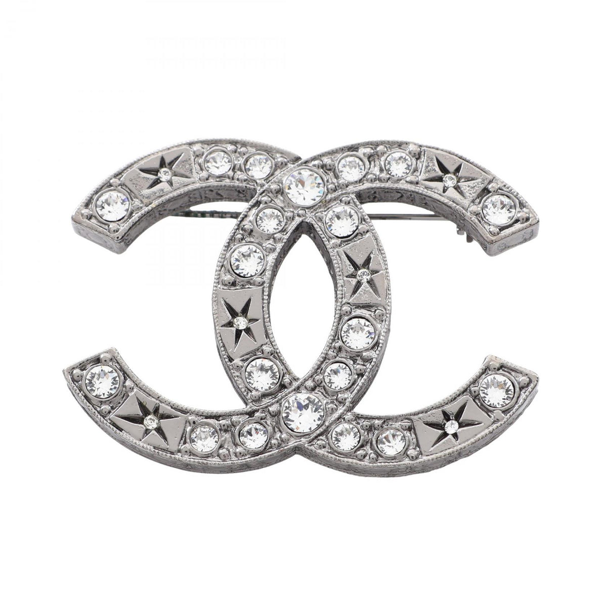 CHANEL CC Logo Metal Brooch Silver