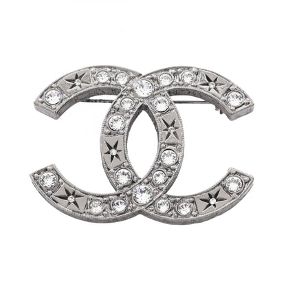 CHANEL CC Logo Metal Brooch Silver