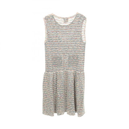 CHANEL Sleeveless Striped Rayon Cotton Dress White Size 44