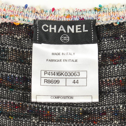 CHANEL Sleeveless Striped Rayon Cotton Dress White Size 44