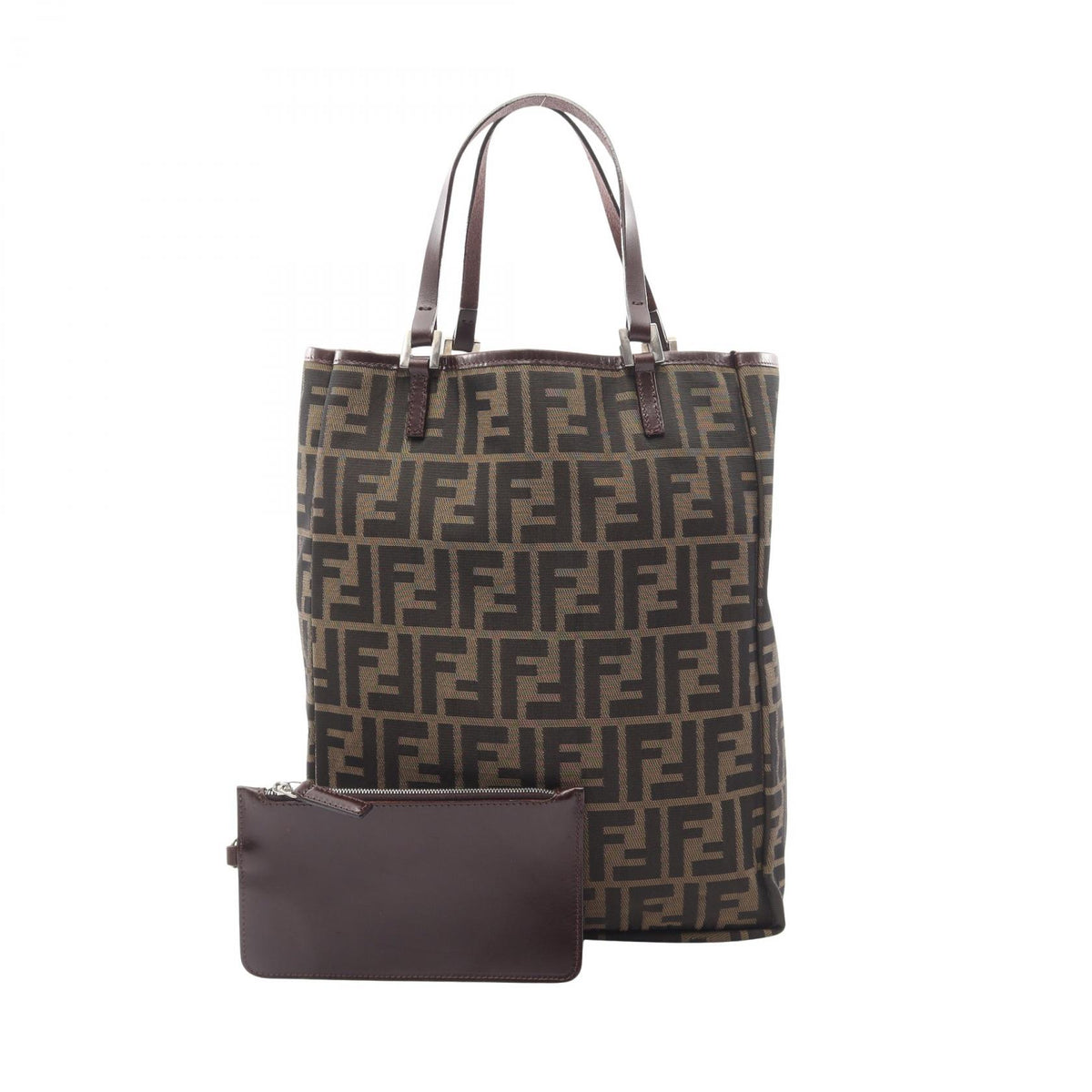 FENDI Zucca Canvas Leather Tote Bag Brown