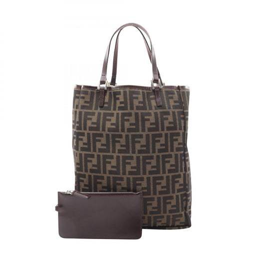FENDI Zucca Canvas Leather Tote Bag Brown