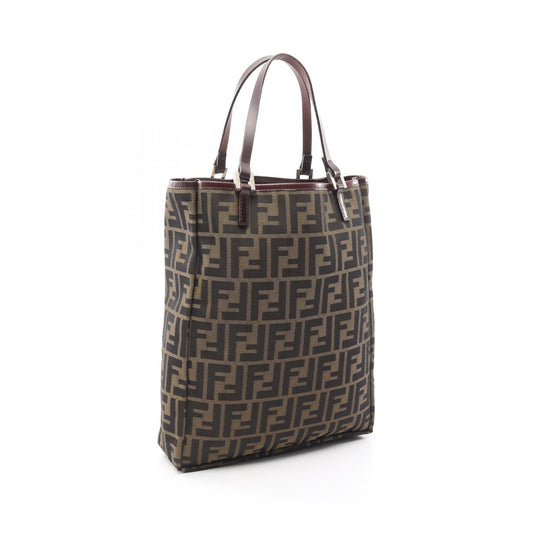 FENDI Zucca Canvas Leather Tote Bag Brown