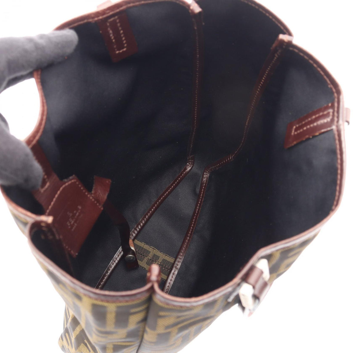 FENDI Zucca Canvas Leather Tote Bag Brown