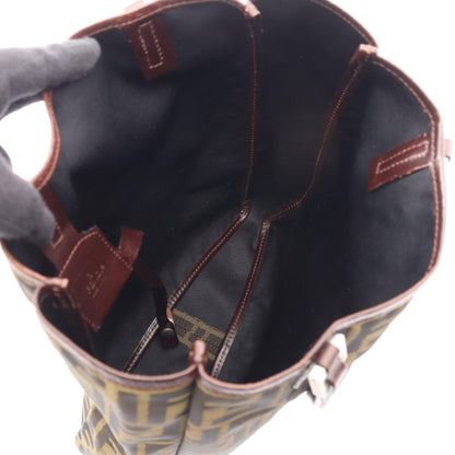 FENDI Zucca Canvas Leather Tote Bag Brown