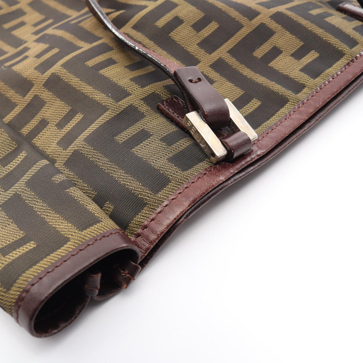 FENDI Zucca Canvas Leather Tote Bag Brown