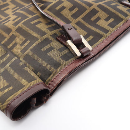 FENDI Zucca Canvas Leather Tote Bag Brown