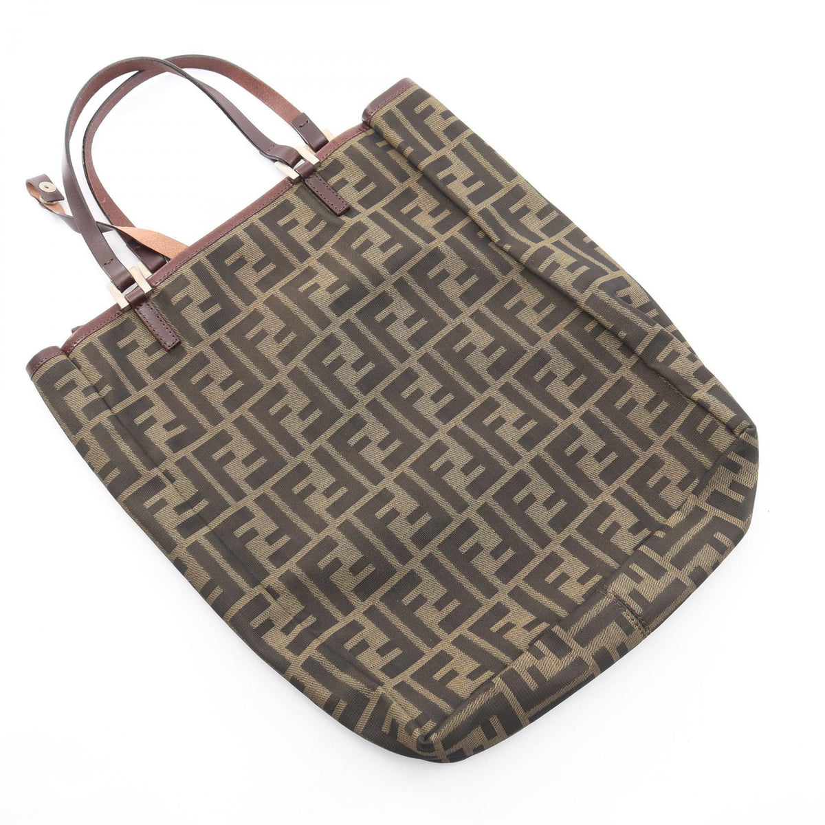 FENDI Zucca Canvas Leather Tote Bag Brown