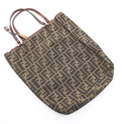 FENDI Zucca Canvas Leather Tote Bag Brown