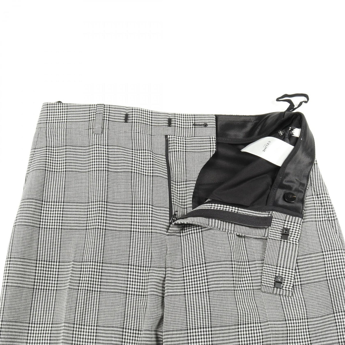 CELINE Glen Check Wool Flare Pants Size 44