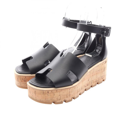 HERMES Rythme Leather Wedge Sandals Size 38