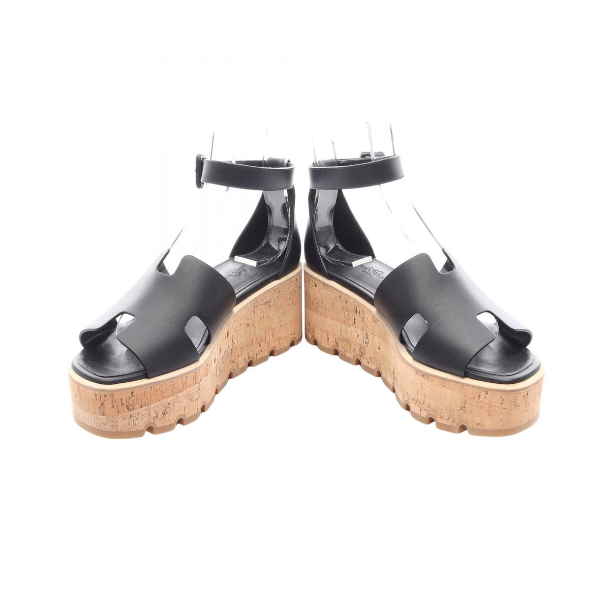 HERMES Rythme Leather Wedge Sandals Size 38
