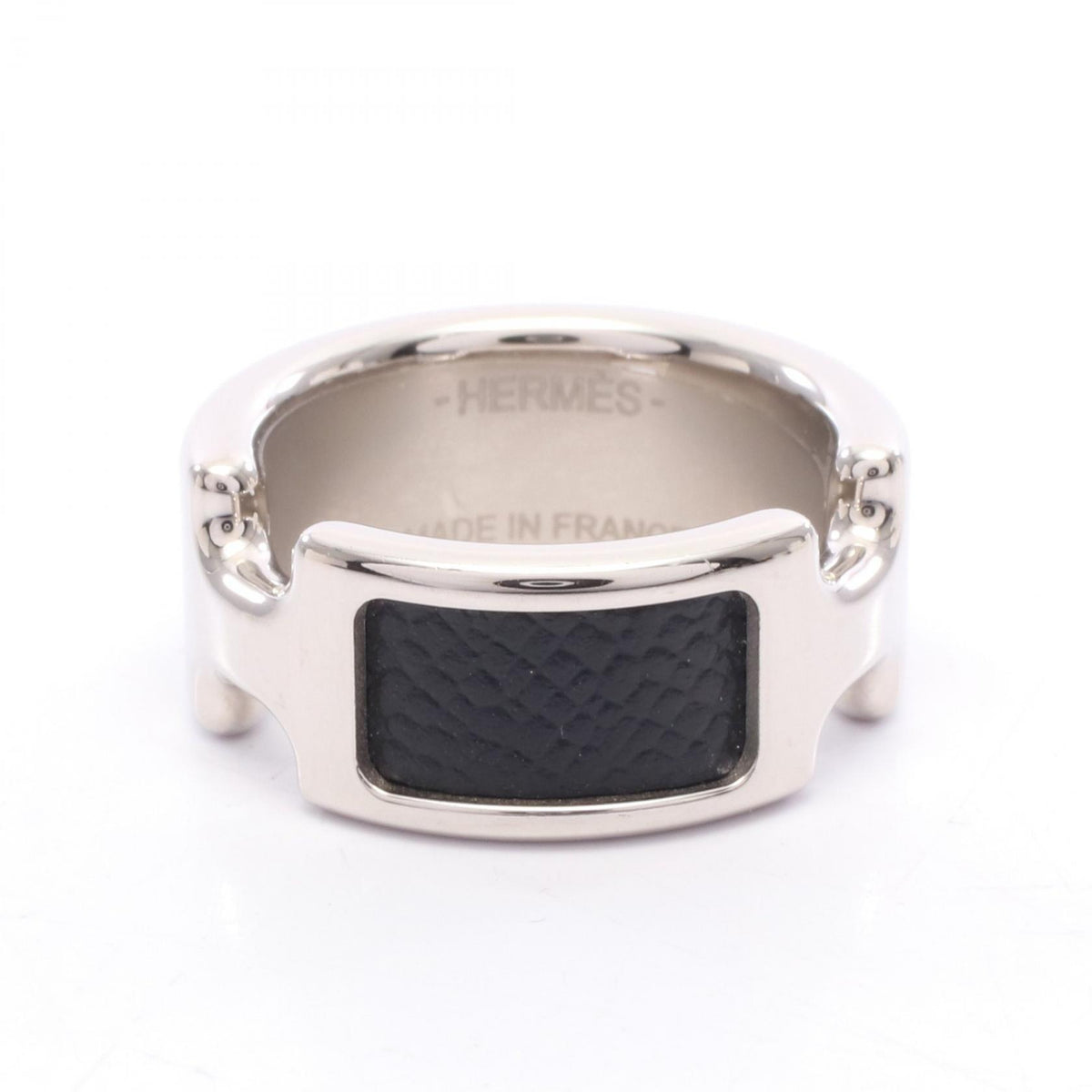 HERMES Olympe PM Leather Metal Ring Silver Size JP 11.5