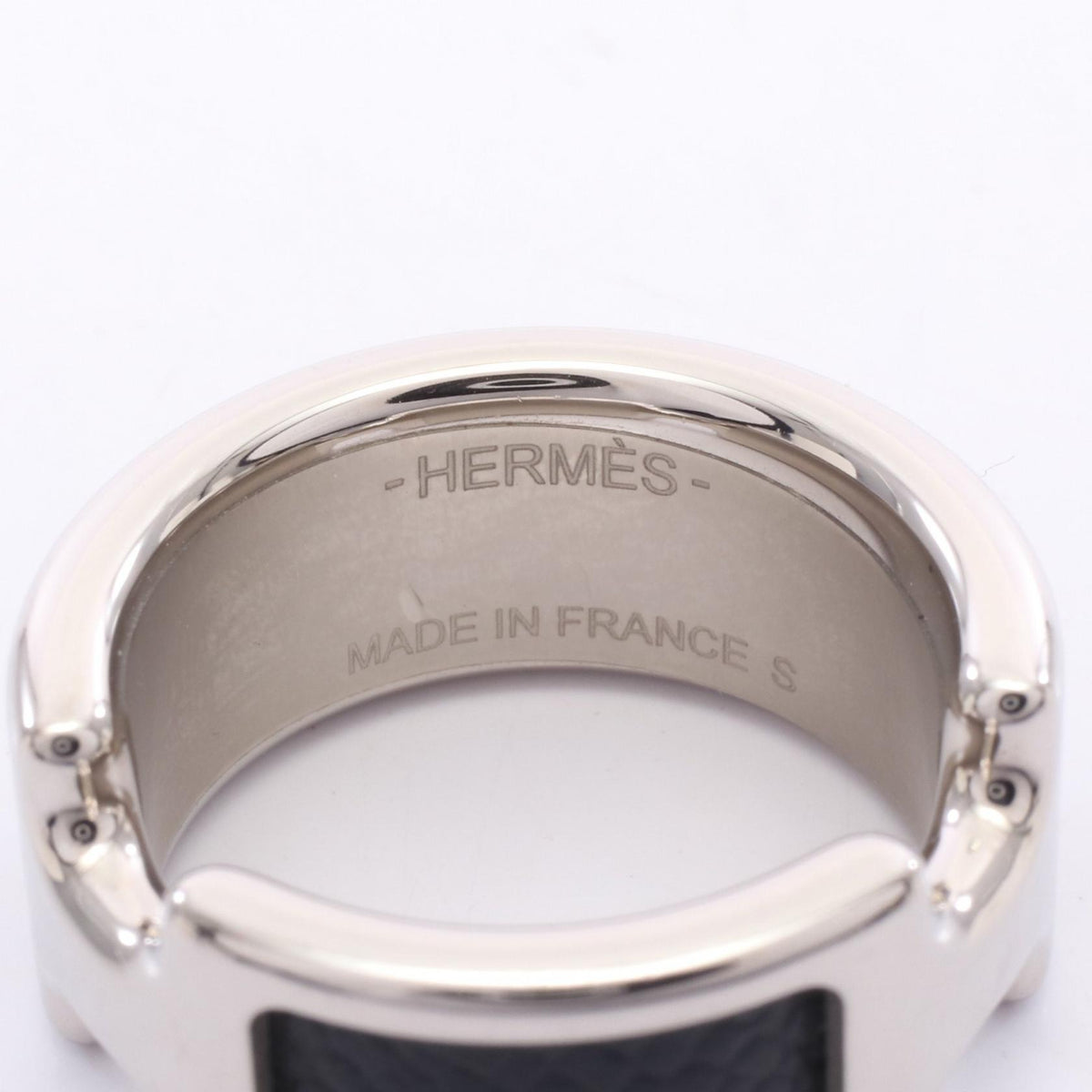 HERMES Olympe PM Leather Metal Ring Silver Size JP 11.5