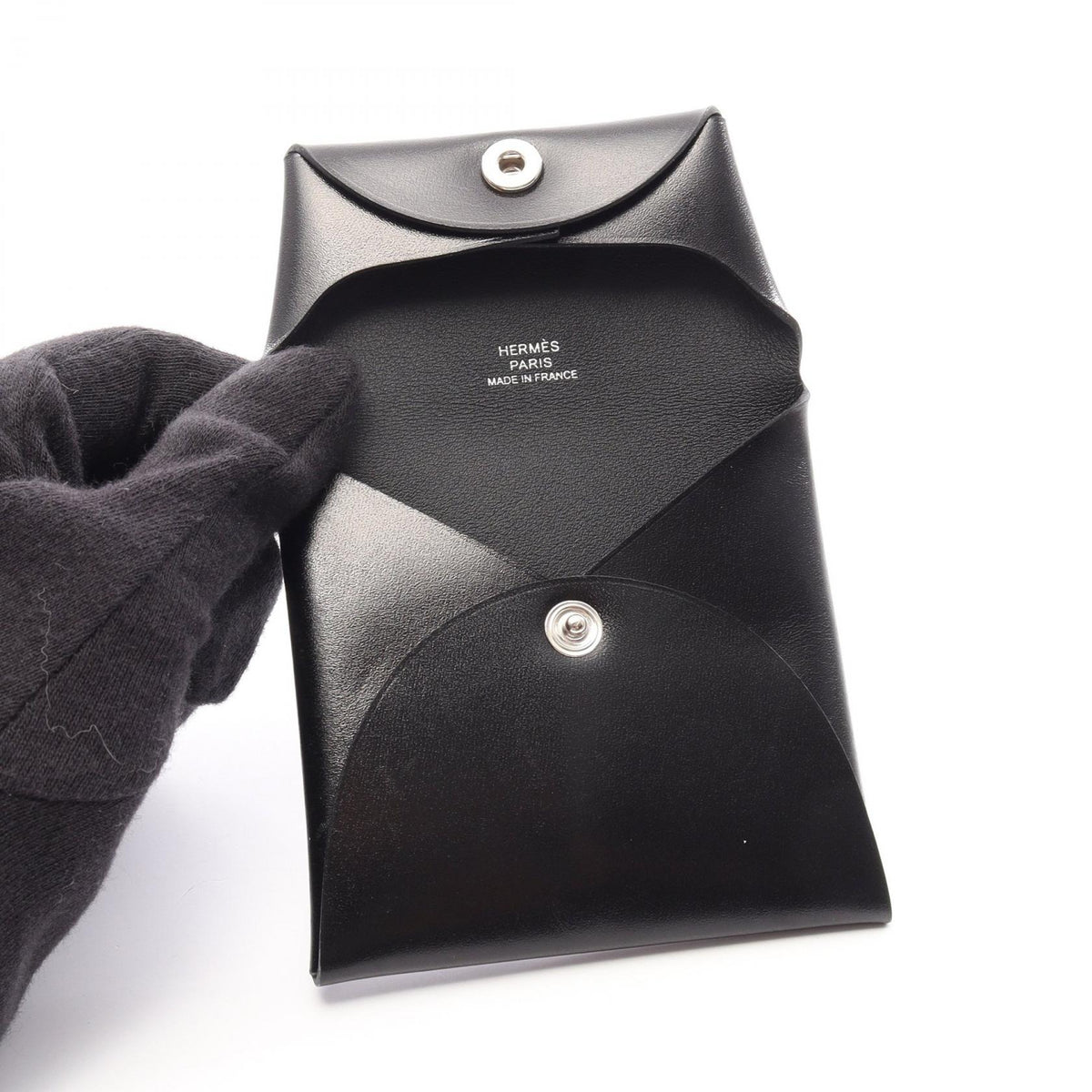 HERMES Bastia Box Calf Wallet Black