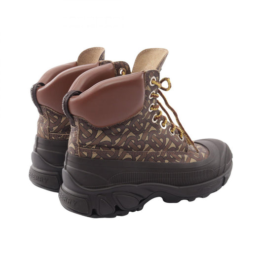 BURBERRY TB Monogram Arthur Leather Boots Brown Size 39