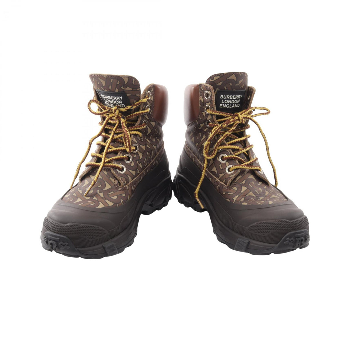 BURBERRY TB Monogram Arthur Leather Boots Brown Size 39