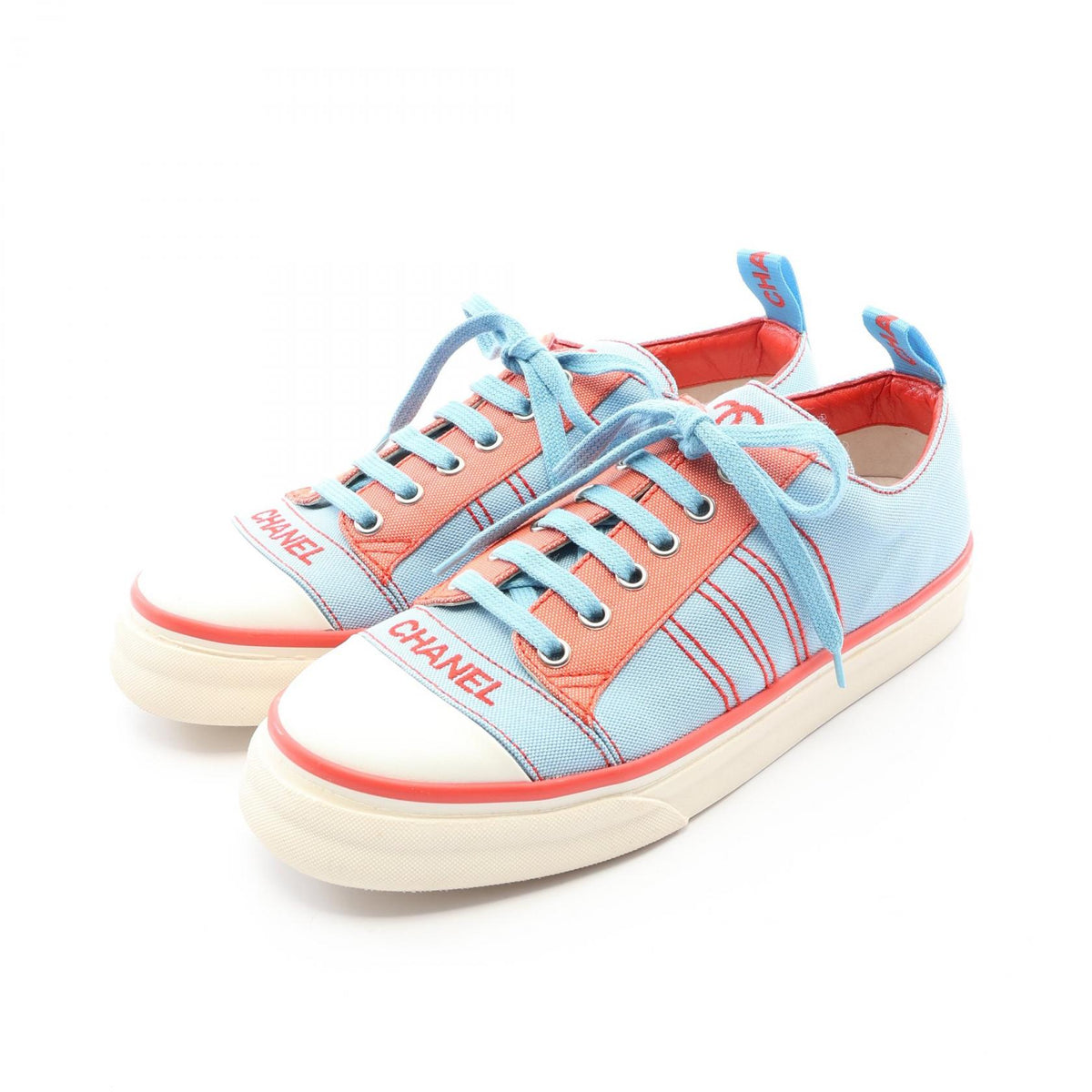 CHANEL Canvas Sneakers Blue Red Size 38