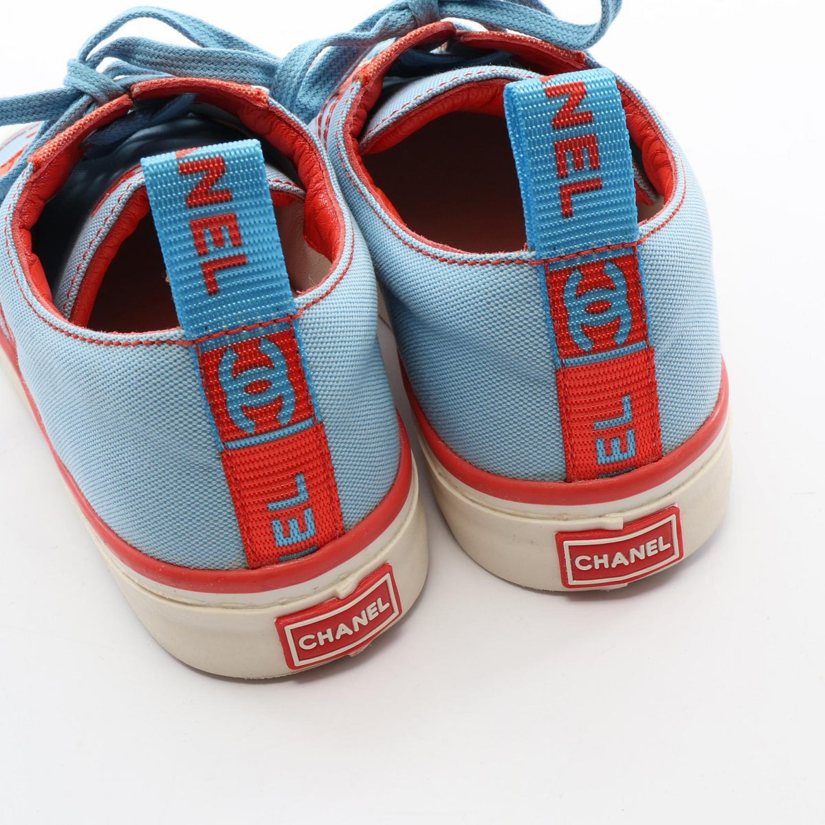 CHANEL Canvas Sneakers Blue Red Size 38