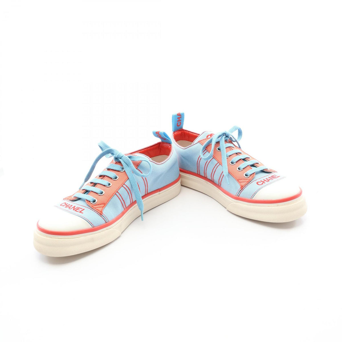 CHANEL Canvas Sneakers Blue Red Size 38