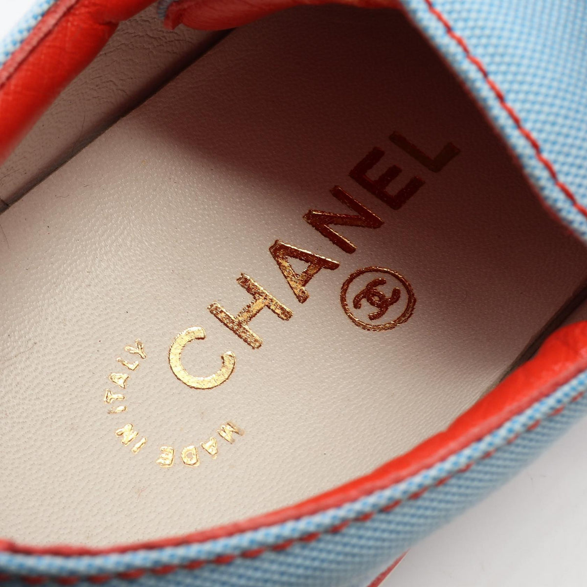 CHANEL Canvas Sneakers Blue Red Size 38
