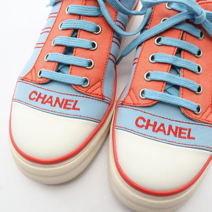 CHANEL Canvas Sneakers Blue Red Size 38