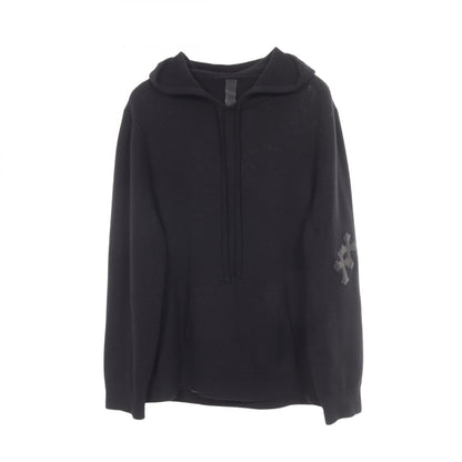 CHROME HEARTS Leather Cross Patch Hoodie Black Size L