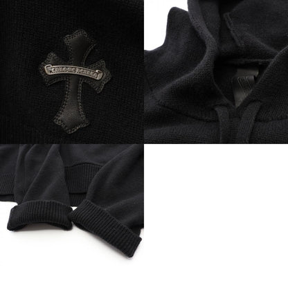 CHROME HEARTS Leather Cross Patch Hoodie Black Size L