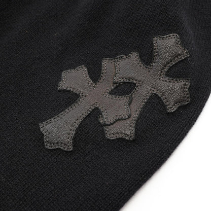 CHROME HEARTS Leather Cross Patch Hoodie Black Size L