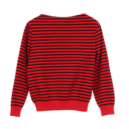 CELINE Striped Boat Neck Shoulder Zip Sweater Black Size L