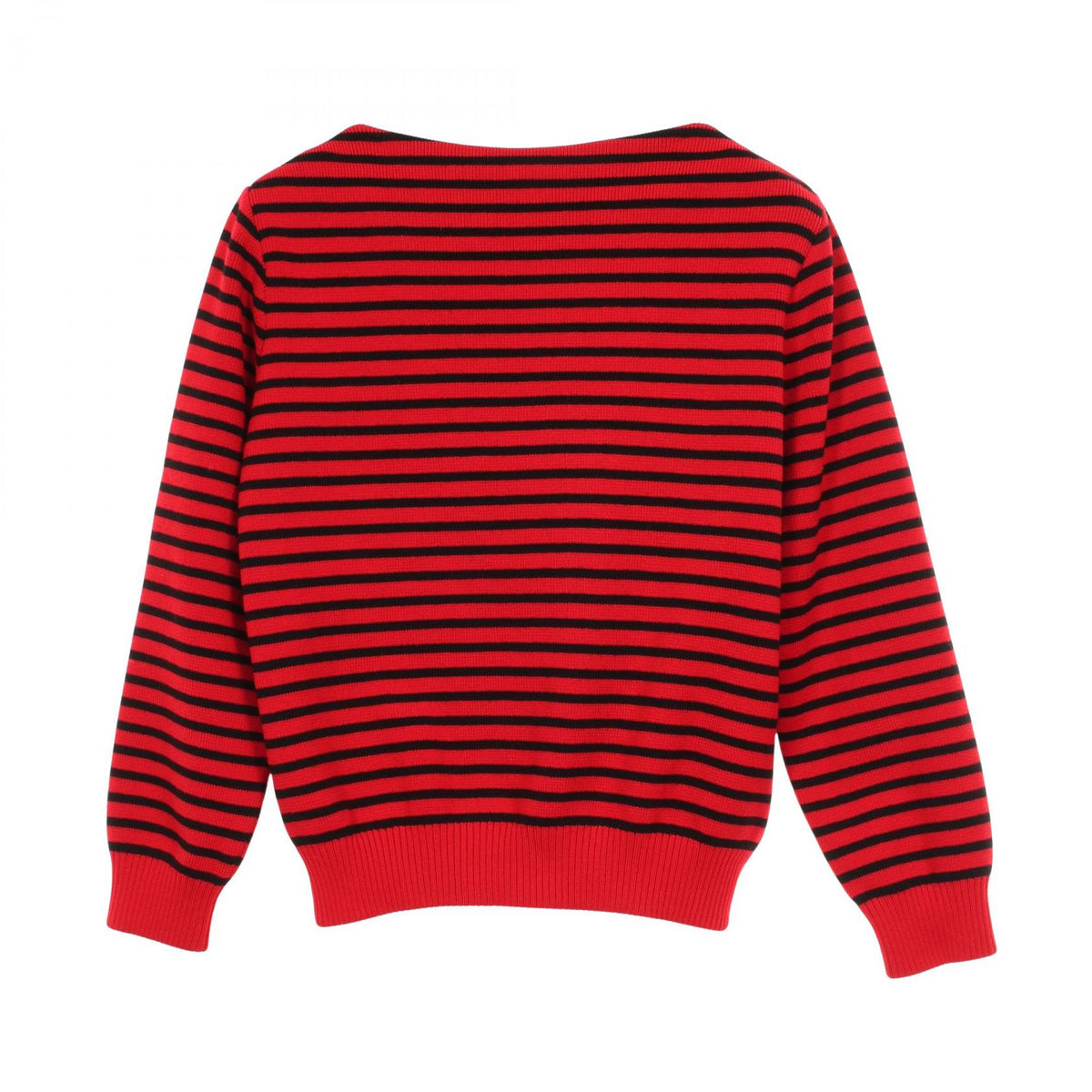 CELINE Striped Boat Neck Shoulder Zip Sweater Black Size L