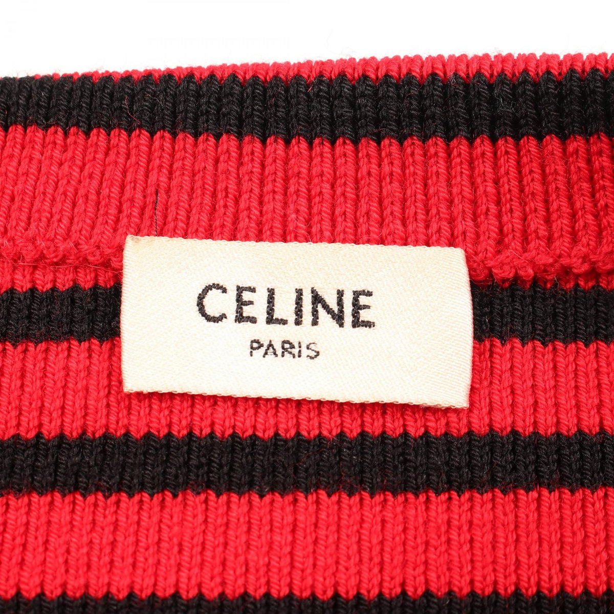 CELINE Striped Boat Neck Shoulder Zip Sweater Black Size L