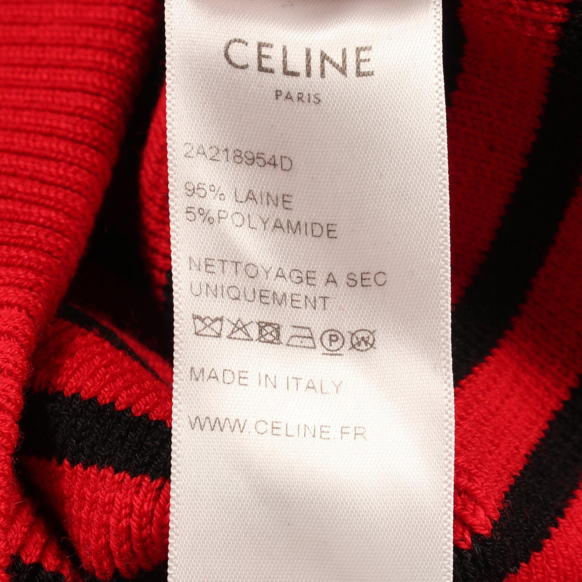 CELINE Striped Boat Neck Shoulder Zip Sweater Black Size L