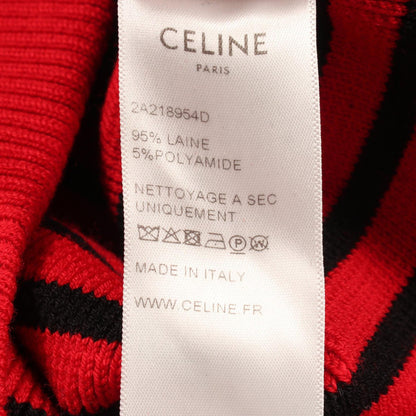 CELINE Striped Boat Neck Shoulder Zip Sweater Black Size L