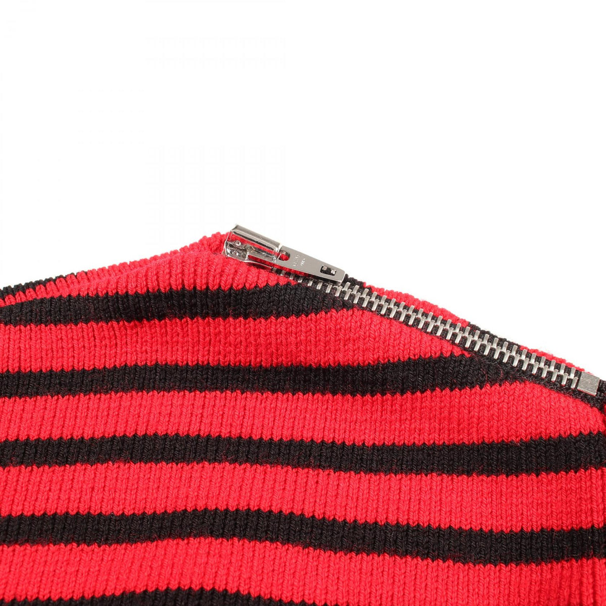 CELINE Striped Boat Neck Shoulder Zip Sweater Black Size L