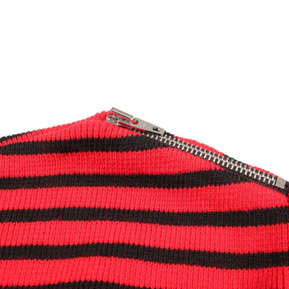 CELINE Striped Boat Neck Shoulder Zip Sweater Black Size L